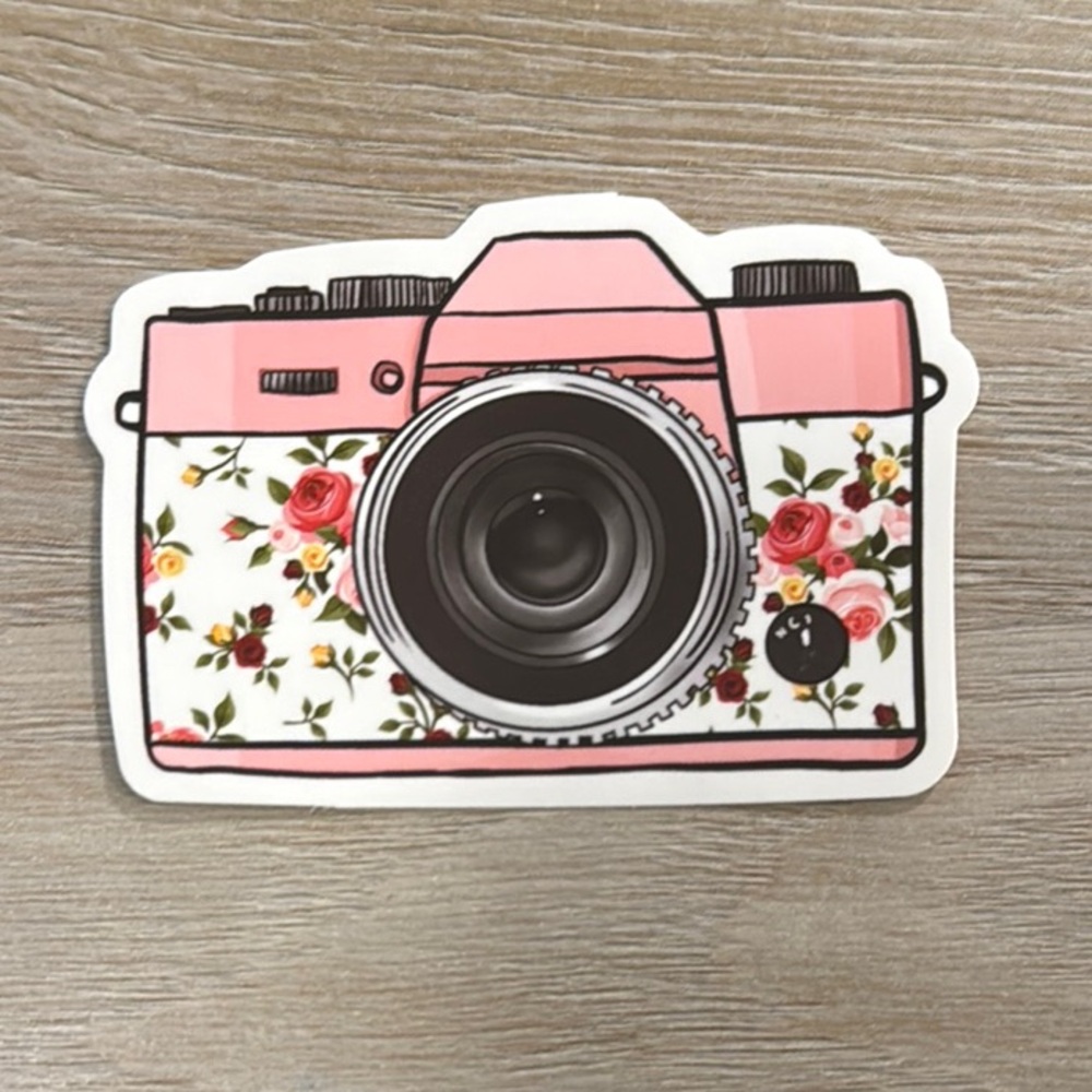 Floral Pink Camera Waterproof Vinyl Sticker 5 stickers for $5 or 10 for $8 !